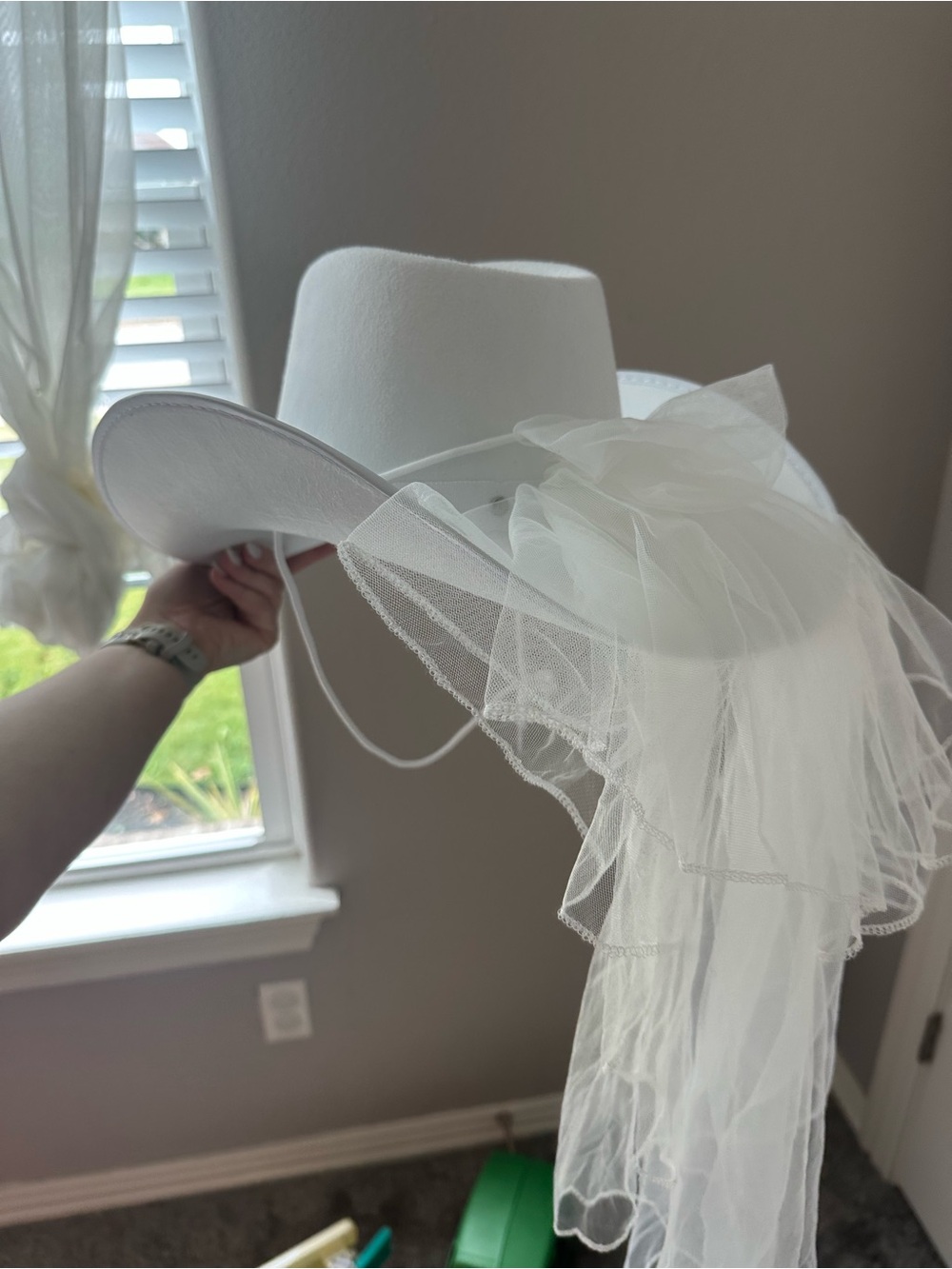 White Cowgirl Hat with Veil - Women's Western Accessory - Picture 6 of 6